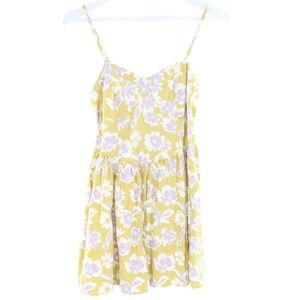 American Eagle Floral Mini Dress Smocked Bustier Sundress Small Yellow Lavender